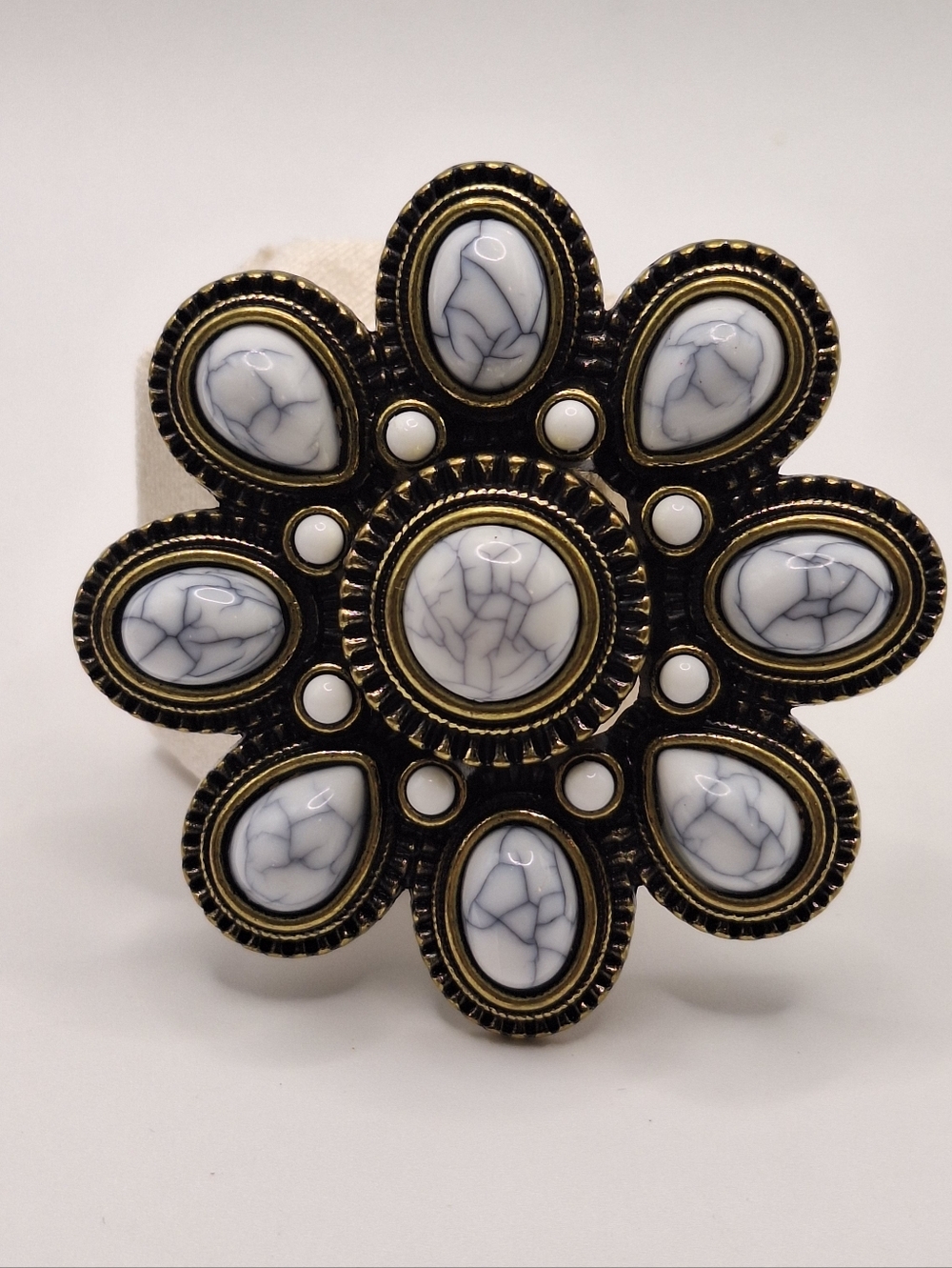 Premier Designs Statement Brooch Floral Vintage Style Pin White Stone Boho